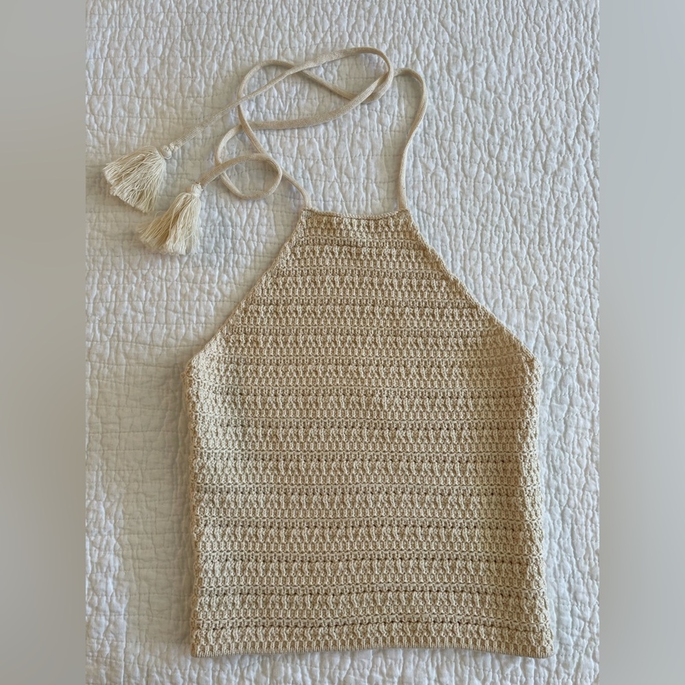 Mango XS Beige/Cream Knitted Halter Top